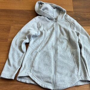 Eddie Bauer Heather Light Gray Hooded Zip Fleece Jacket